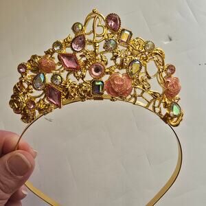Disney Belle Euro Enamelware Gold Jeweled Princess Tiara Euro Disney Park